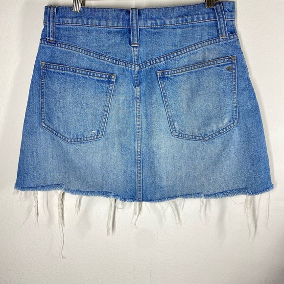 Madewell Denim Jean Mini Skirt Distressed Raw Hem 100% Cotton Blue Womens Sz 28 - Picture 2 of 6